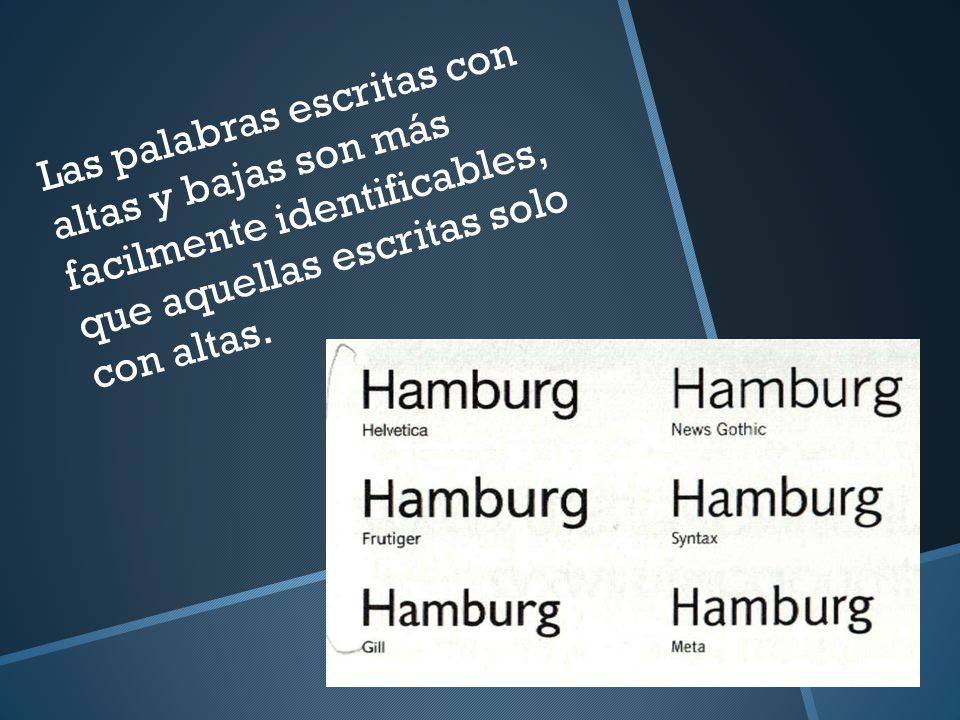 Las palabras escritas con altas y bajas son más facilmente identificables, que aquellas escritas solo con altas.