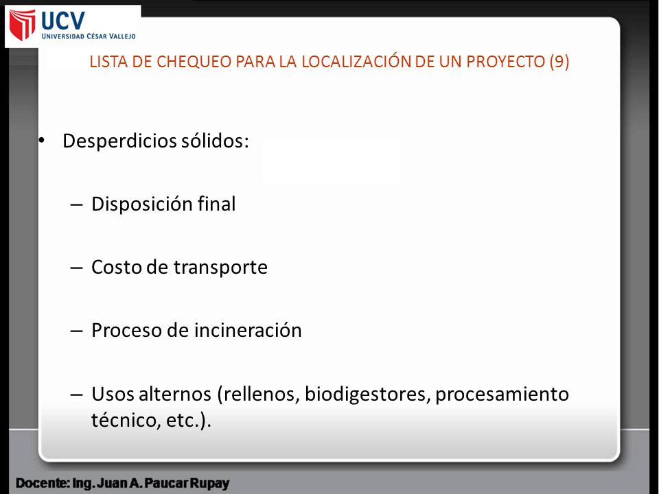 LISTA DE CHEQUEO PARA LA LOCALIZACIÓN DE UN PROYECTO (9)