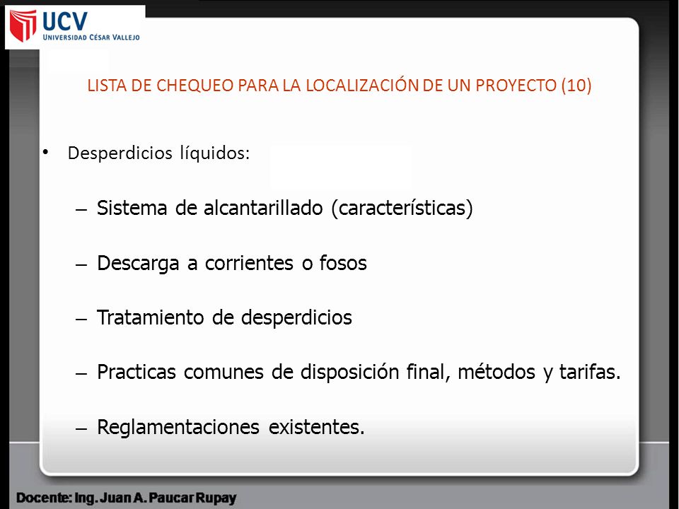 LISTA DE CHEQUEO PARA LA LOCALIZACIÓN DE UN PROYECTO (10)