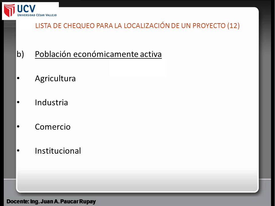 LISTA DE CHEQUEO PARA LA LOCALIZACIÓN DE UN PROYECTO (12)
