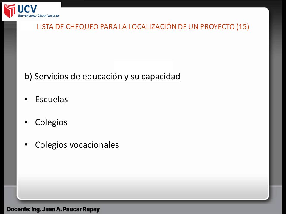 LISTA DE CHEQUEO PARA LA LOCALIZACIÓN DE UN PROYECTO (15)