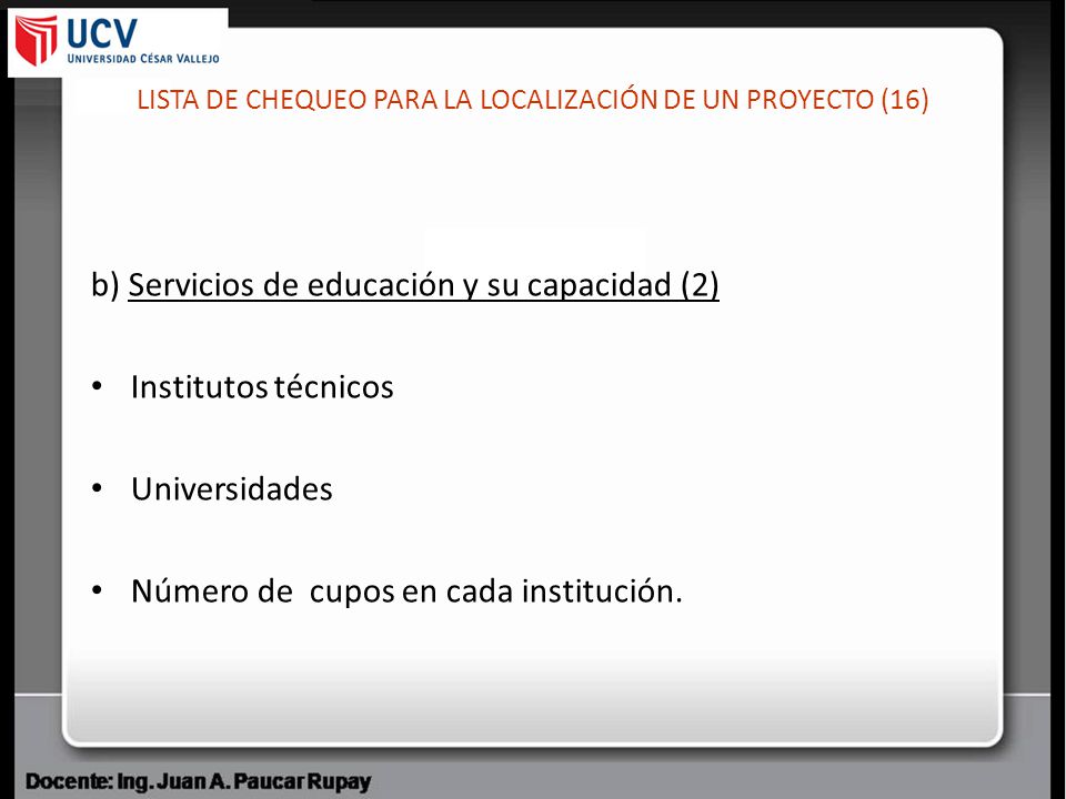 LISTA DE CHEQUEO PARA LA LOCALIZACIÓN DE UN PROYECTO (16)