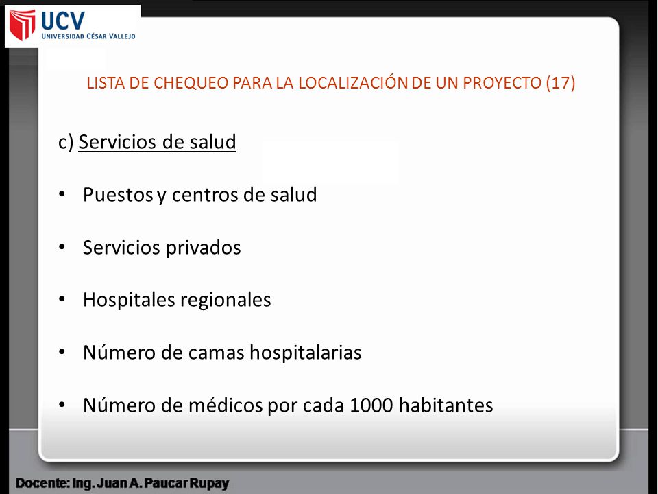 LISTA DE CHEQUEO PARA LA LOCALIZACIÓN DE UN PROYECTO (17)