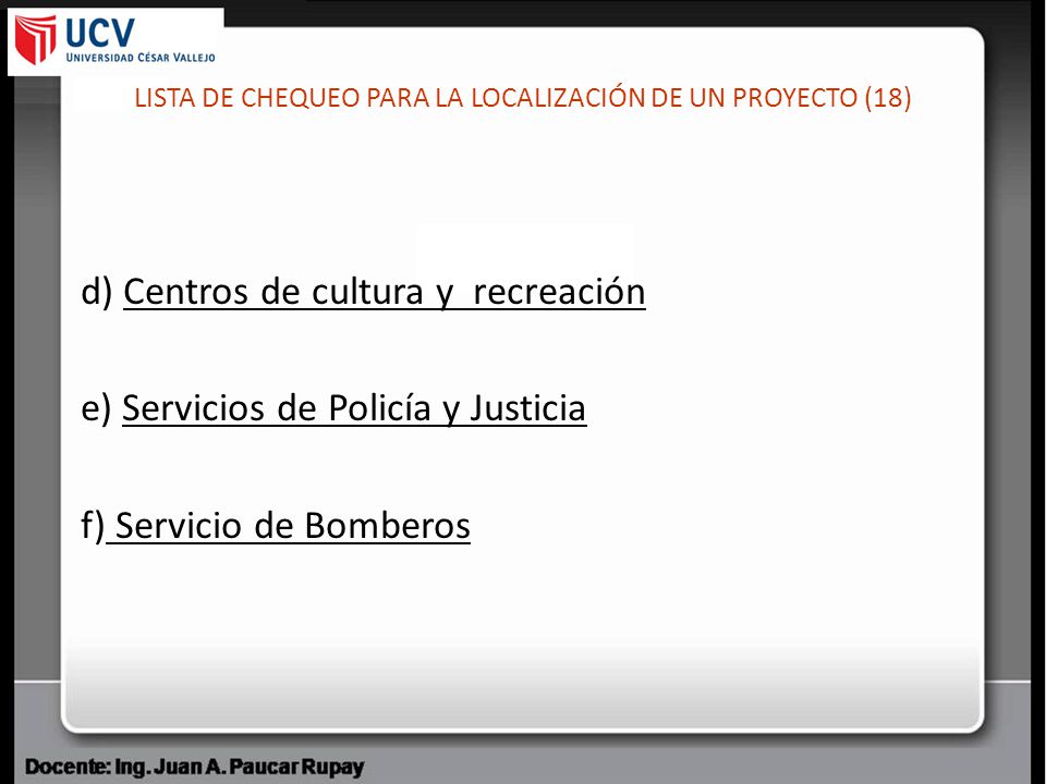 LISTA DE CHEQUEO PARA LA LOCALIZACIÓN DE UN PROYECTO (18)