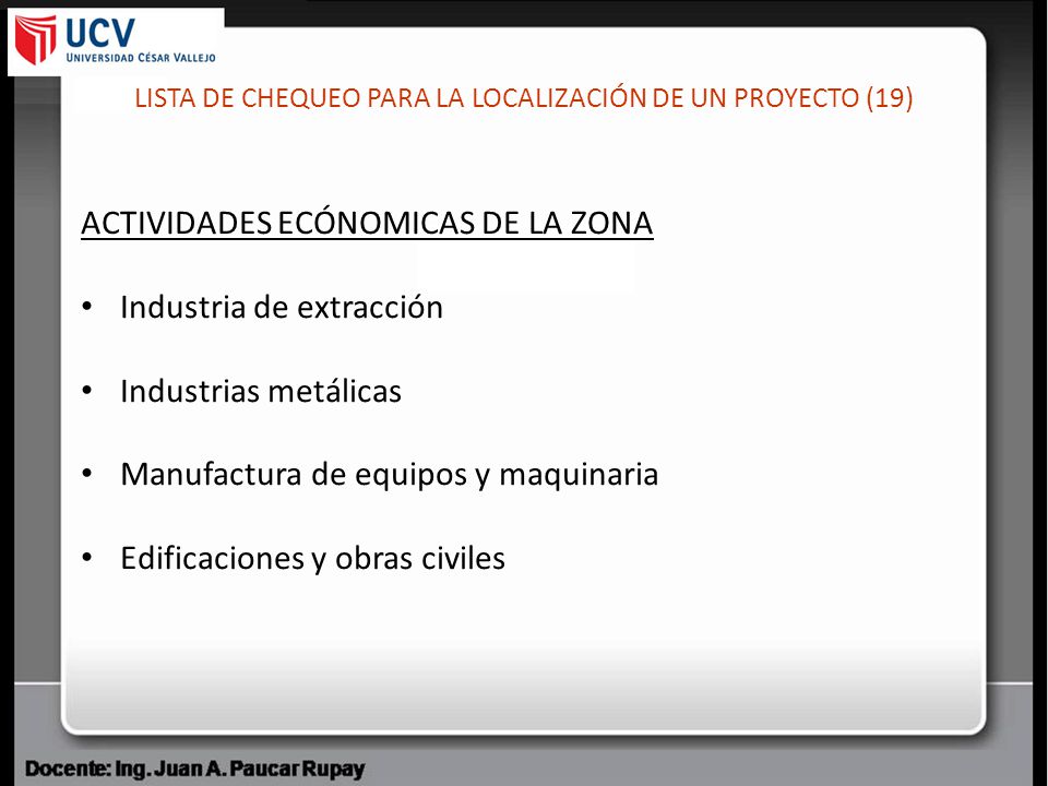 LISTA DE CHEQUEO PARA LA LOCALIZACIÓN DE UN PROYECTO (19)