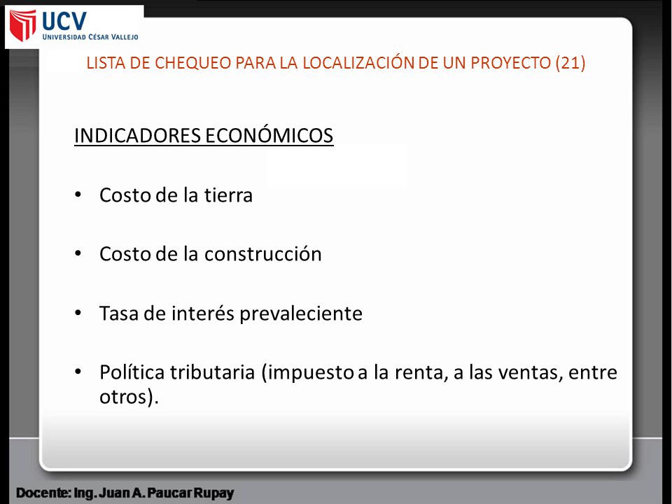 LISTA DE CHEQUEO PARA LA LOCALIZACIÓN DE UN PROYECTO (21)
