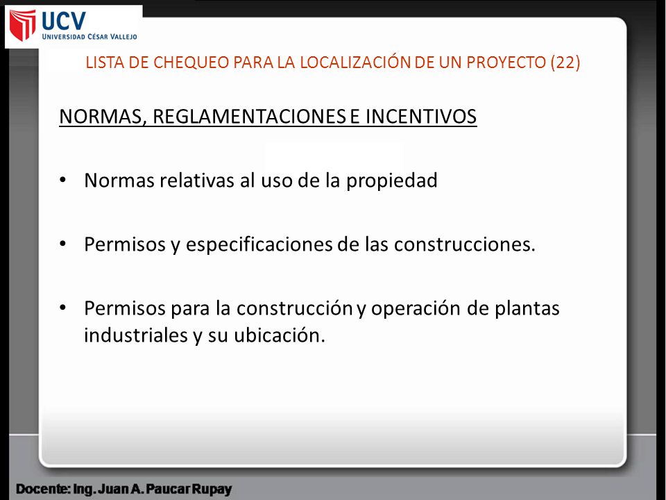 LISTA DE CHEQUEO PARA LA LOCALIZACIÓN DE UN PROYECTO (22)