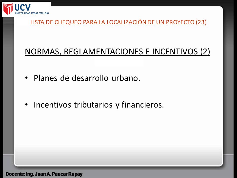 LISTA DE CHEQUEO PARA LA LOCALIZACIÓN DE UN PROYECTO (23)