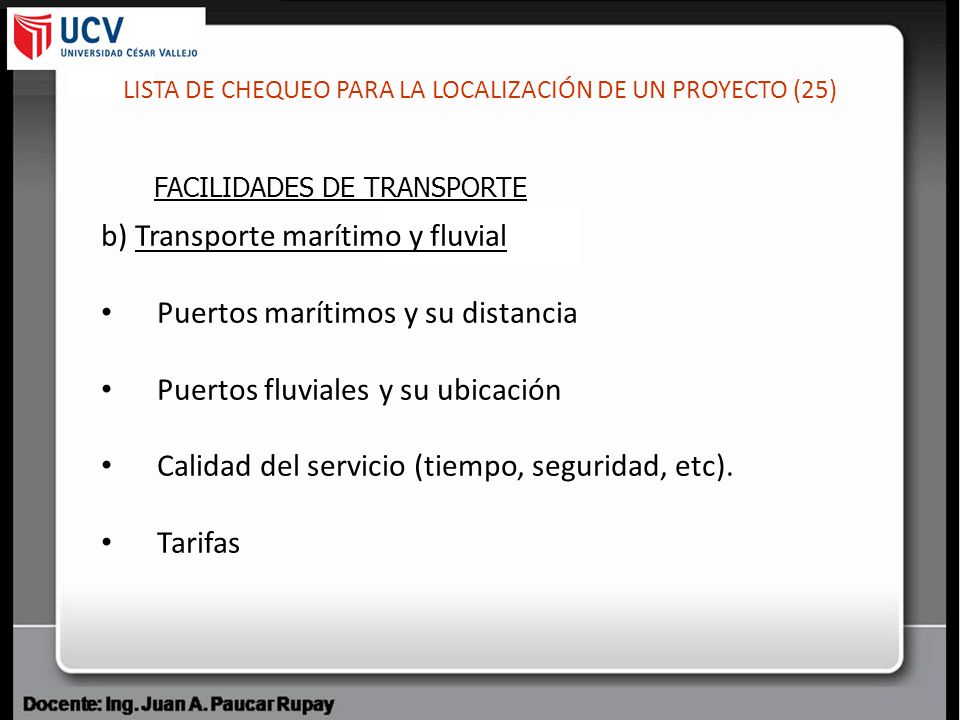 LISTA DE CHEQUEO PARA LA LOCALIZACIÓN DE UN PROYECTO (25)