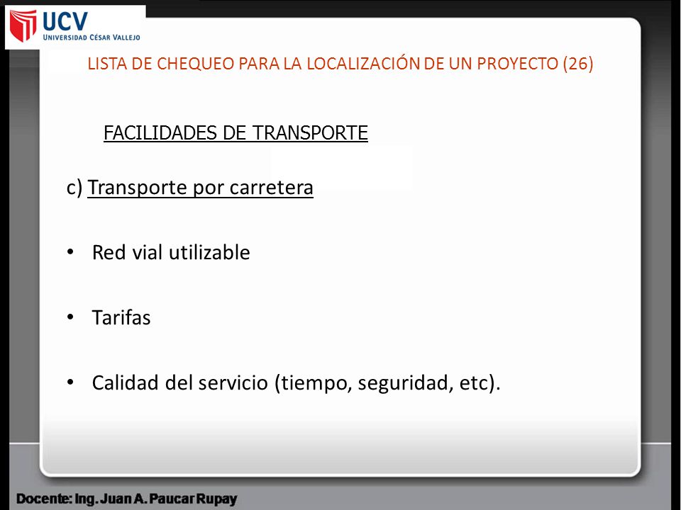 LISTA DE CHEQUEO PARA LA LOCALIZACIÓN DE UN PROYECTO (26)