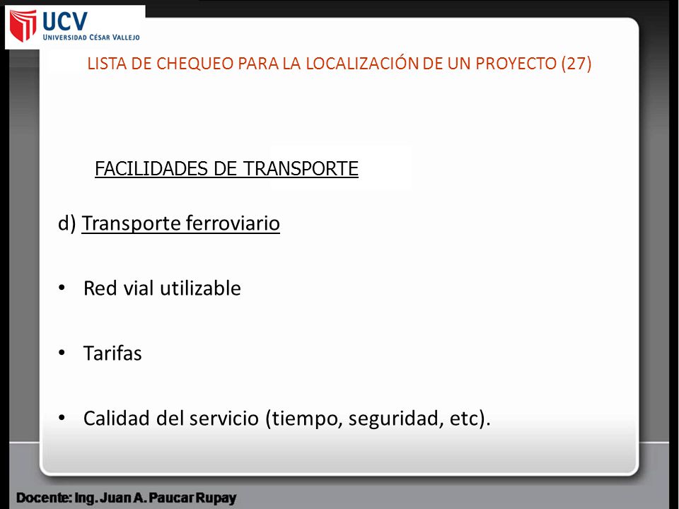 LISTA DE CHEQUEO PARA LA LOCALIZACIÓN DE UN PROYECTO (27)