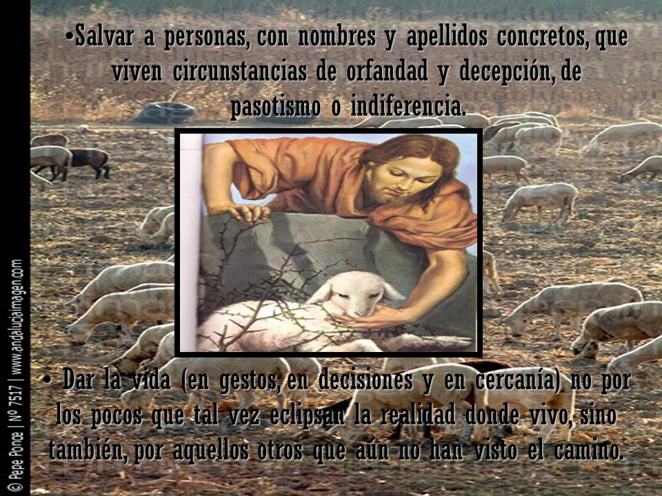Salvar a personas, con nombres y apellidos concretos, que viven circunstancias de orfandad y decepción, de pasotismo o indiferencia.