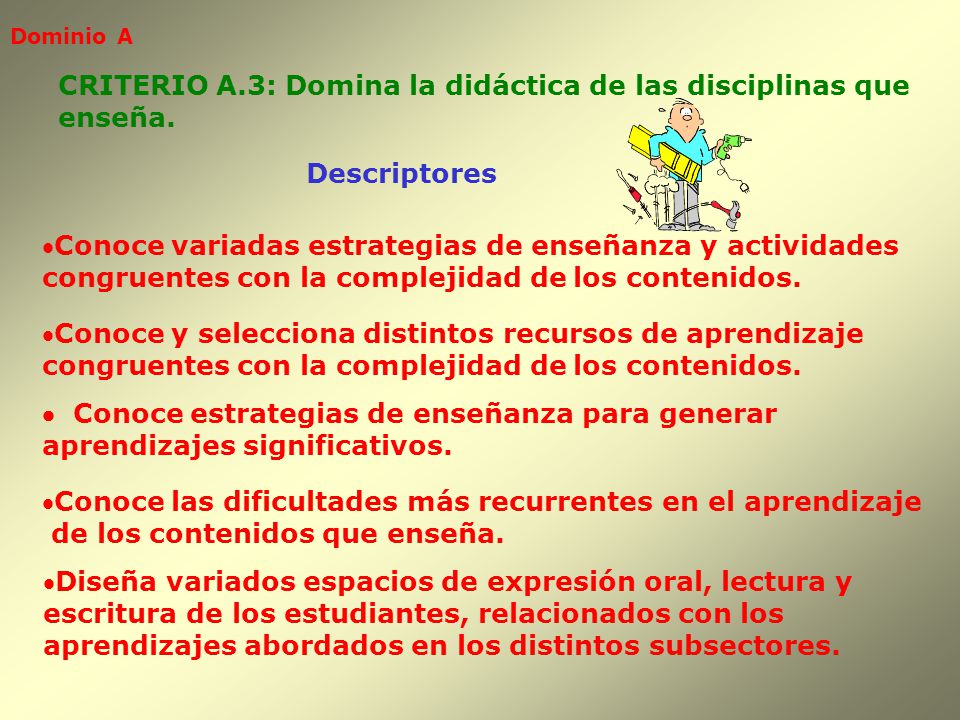 CRITERIO A.3: Domina la didáctica de las disciplinas que enseña.