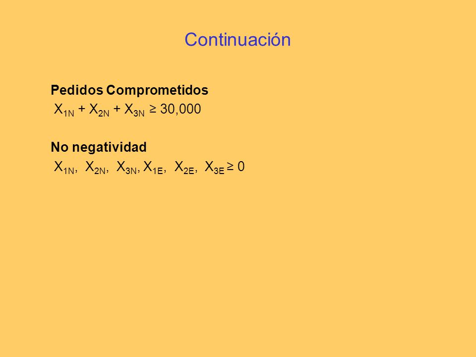 Continuación Pedidos Comprometidos X1N + X2N + X3N ≥ 30,000