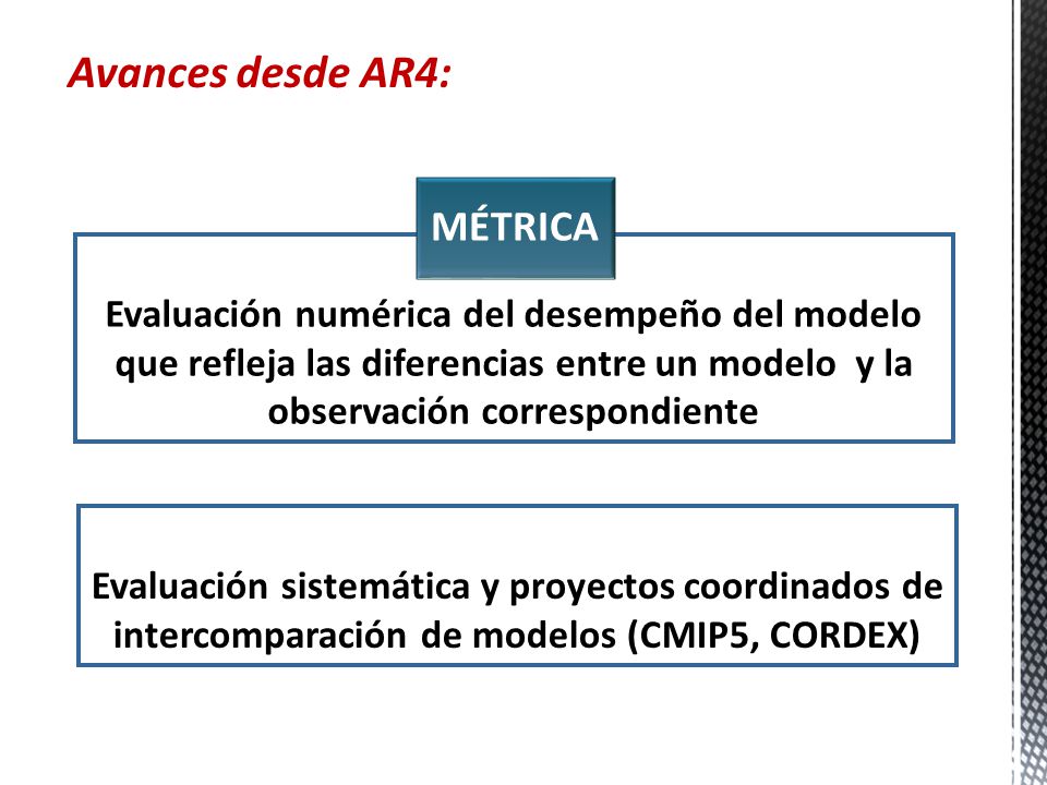 Avances desde AR4: MÉTRICA.