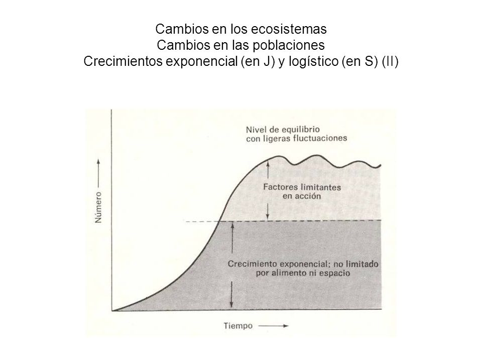 Cambios en los ecosistemas Cambios en las poblaciones Crecimientos exponencial (en J) y logístico (en S) (II)
