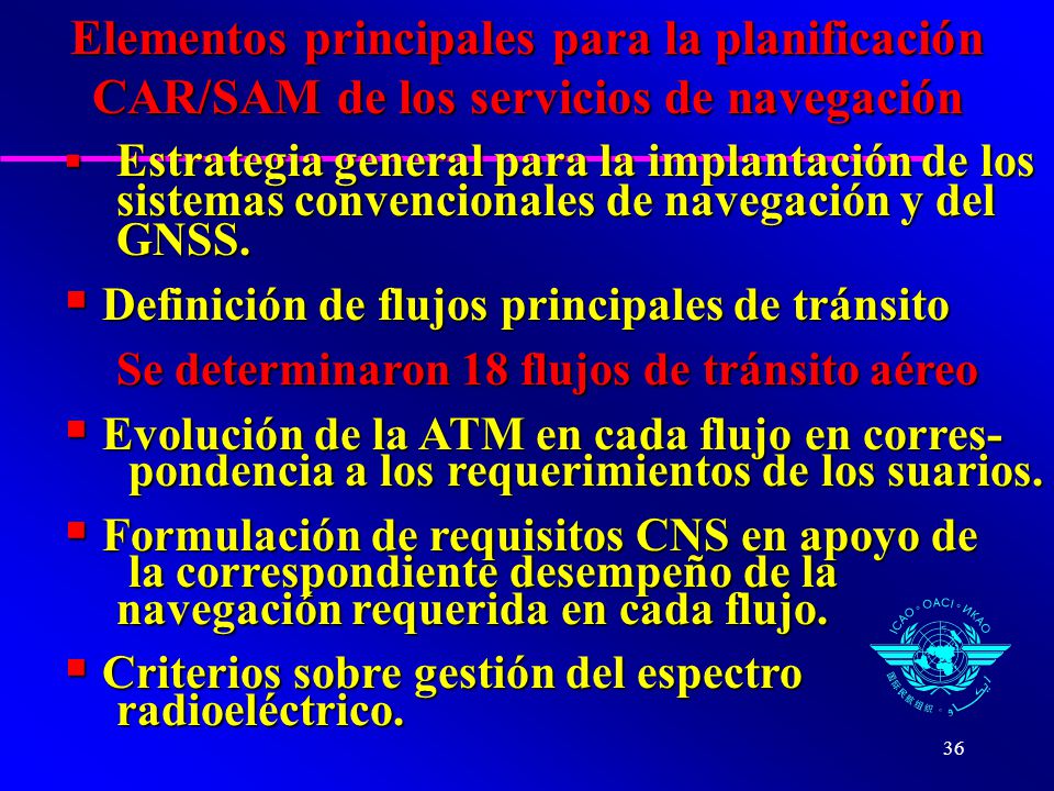 Elementos principales para la planificación CAR/SAM de los servicios de navegación