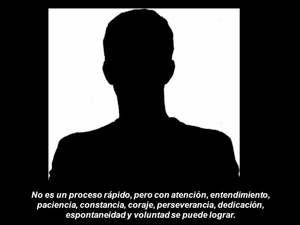 No es un proceso rápido, pero con atención, entendimiento, paciencia, constancia, coraje, perseverancia, dedicación, espontaneidad y voluntad se puede lograr.