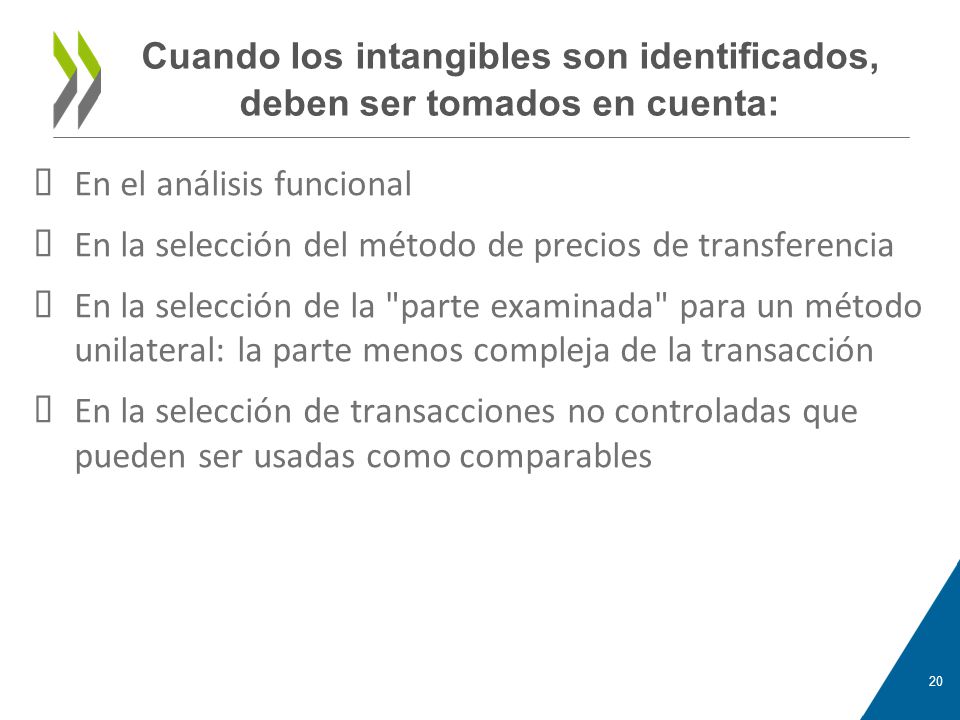 Cuando los intangibles son identificados, deben ser tomados en cuenta: