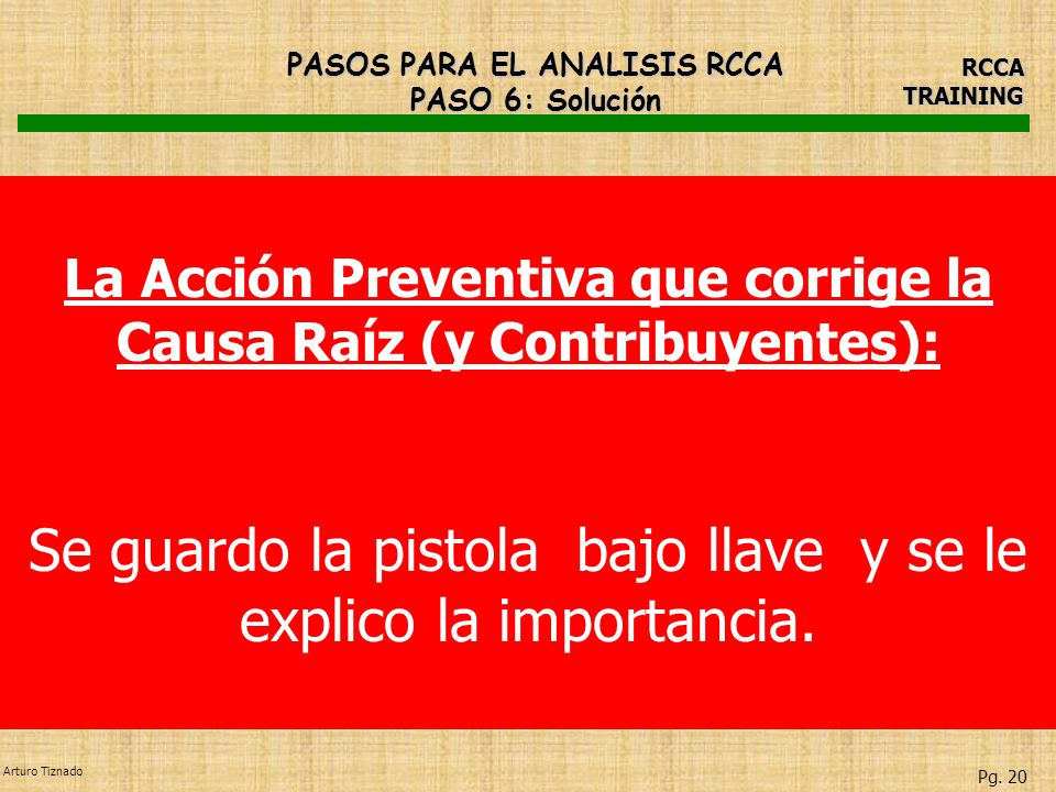 Se guardo la pistola bajo llave y se le explico la importancia.
