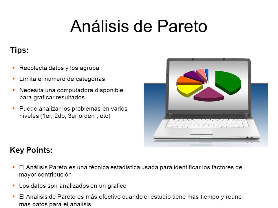Análisis de Pareto Tips: Key Points: Recolecta datos y los agrupa