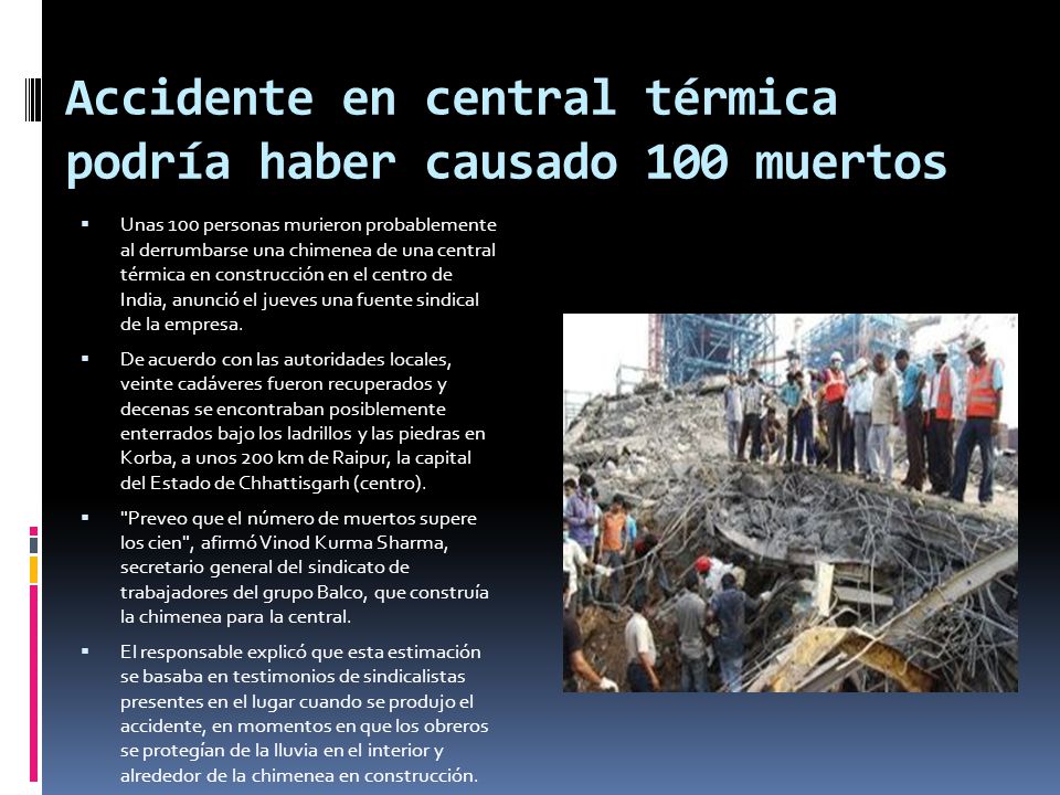 Accidente en central térmica podría haber causado 100 muertos