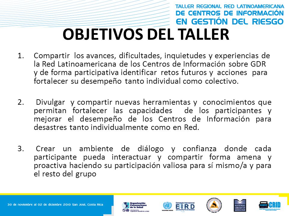 OBJETIVOS DEL TALLER