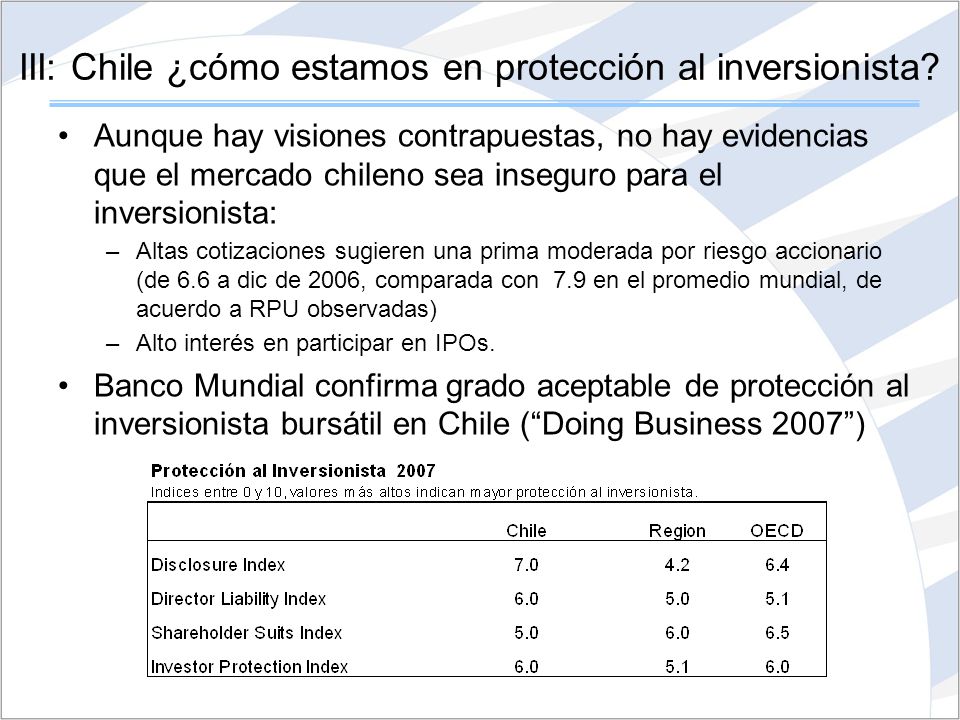III: Chile ¿cómo estamos en protección al inversionista