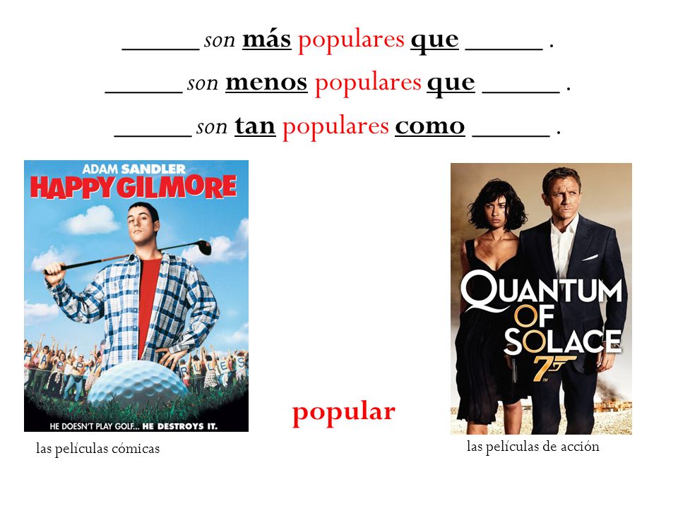 _____ son más populares que _____. _____ son menos populares que _____