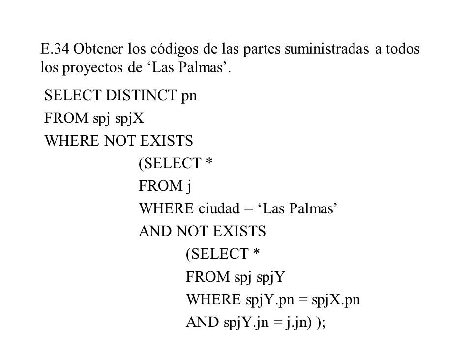 E.34 Obtener los códigos de las partes suministradas a todos los proyectos de ‘Las Palmas’.