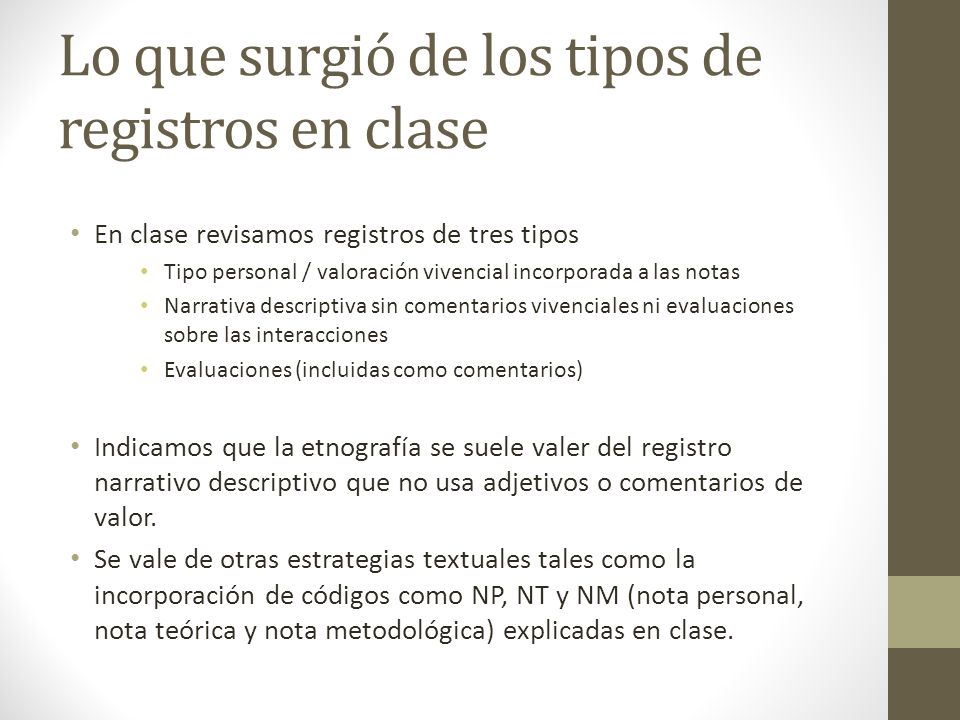 Lo que surgió de los tipos de registros en clase