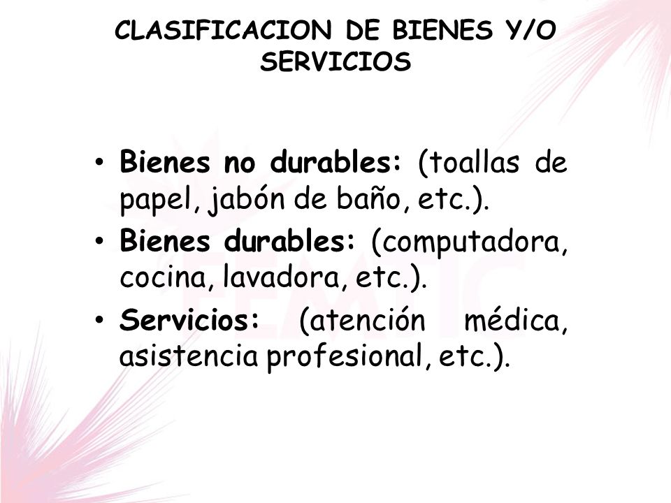 CLASIFICACION DE BIENES Y/O SERVICIOS