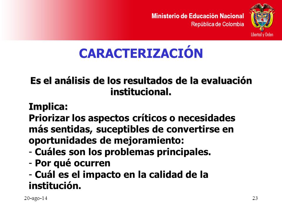 Es el análisis de los resultados de la evaluación institucional.