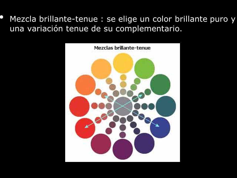 Mezcla brillante-tenue : se elige un color brillante puro y una variación tenue de su complementario.
