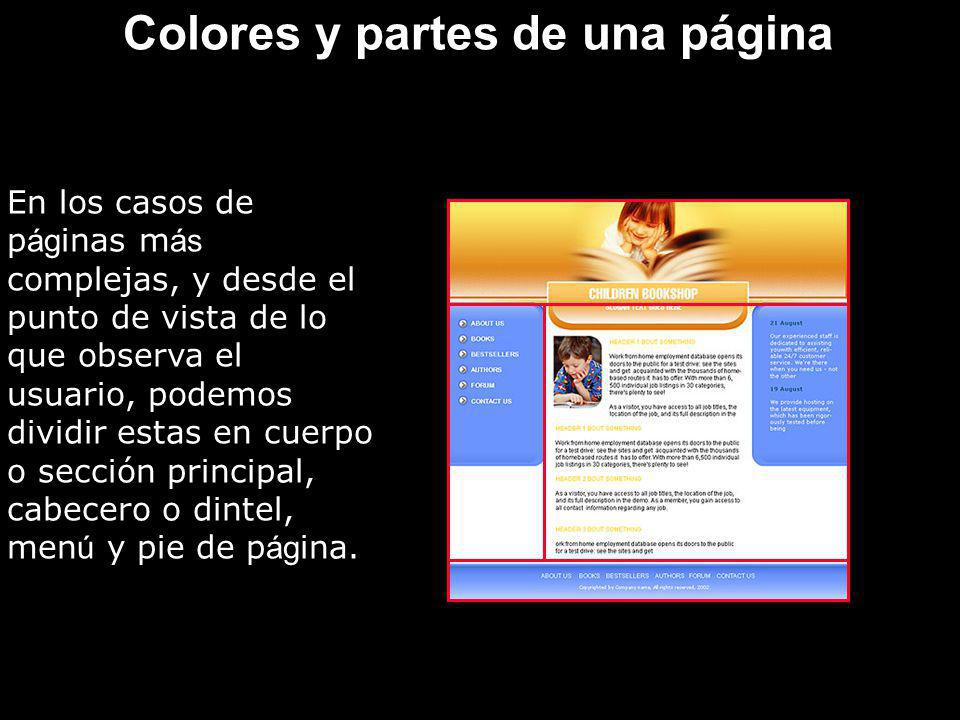 Colores y partes de una página