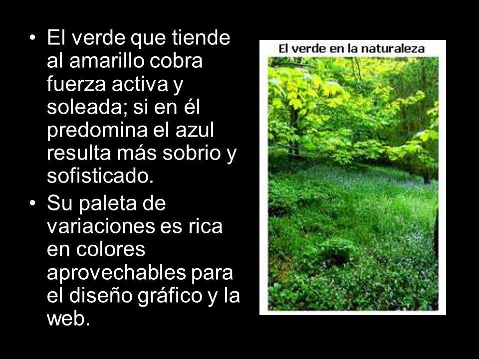 El verde que tiende al amarillo cobra fuerza activa y soleada; si en él predomina el azul resulta más sobrio y sofisticado.