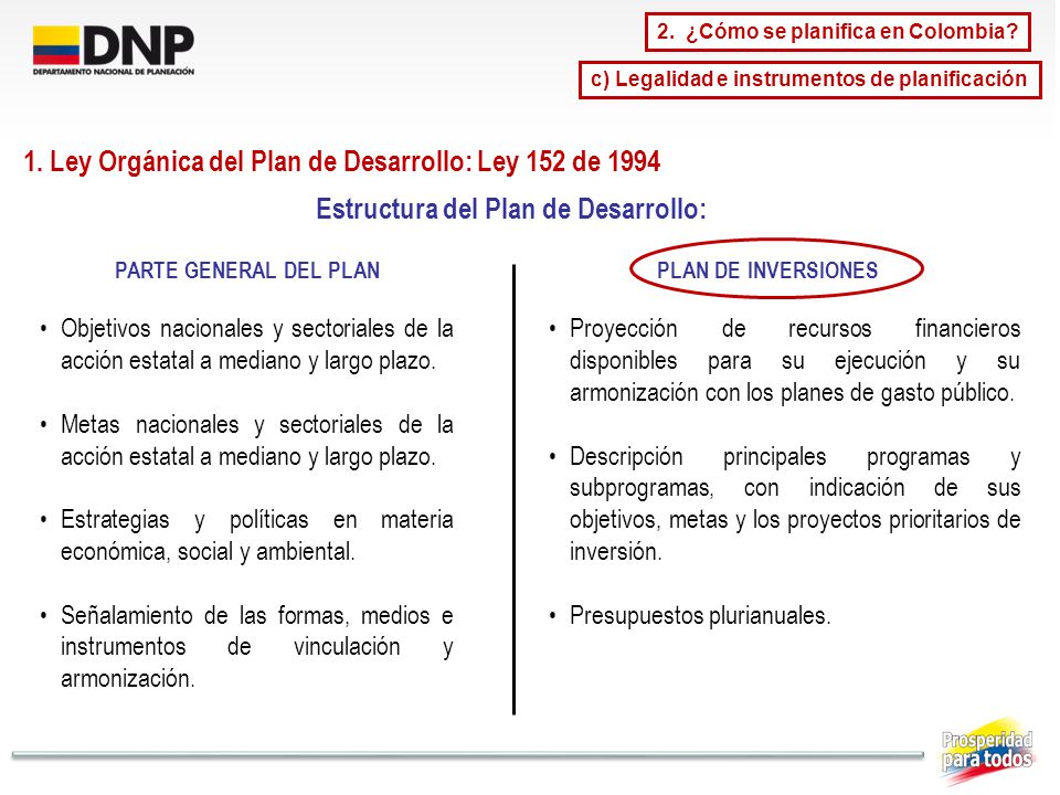 1. Ley Orgánica del Plan de Desarrollo: Ley 152 de 1994
