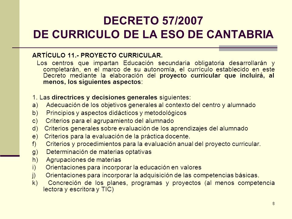 DECRETO 57/2007 DE CURRICULO DE LA ESO DE CANTABRIA