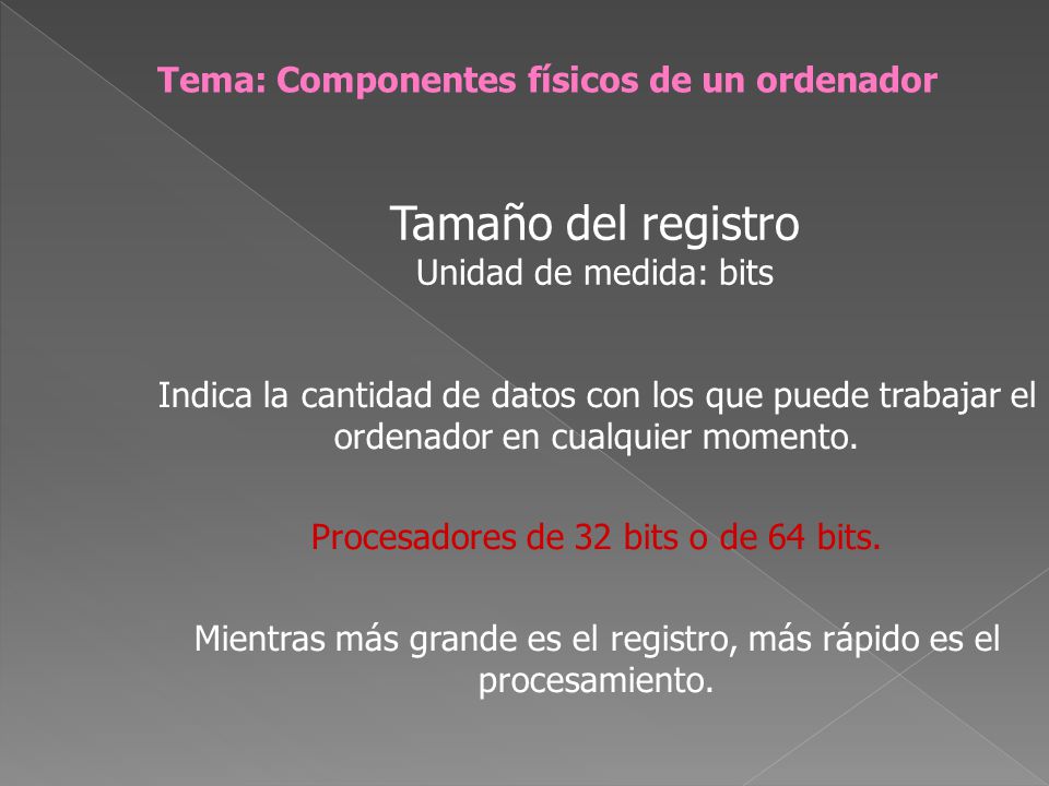 Tamaño del registro Tema: Componentes físicos de un ordenador