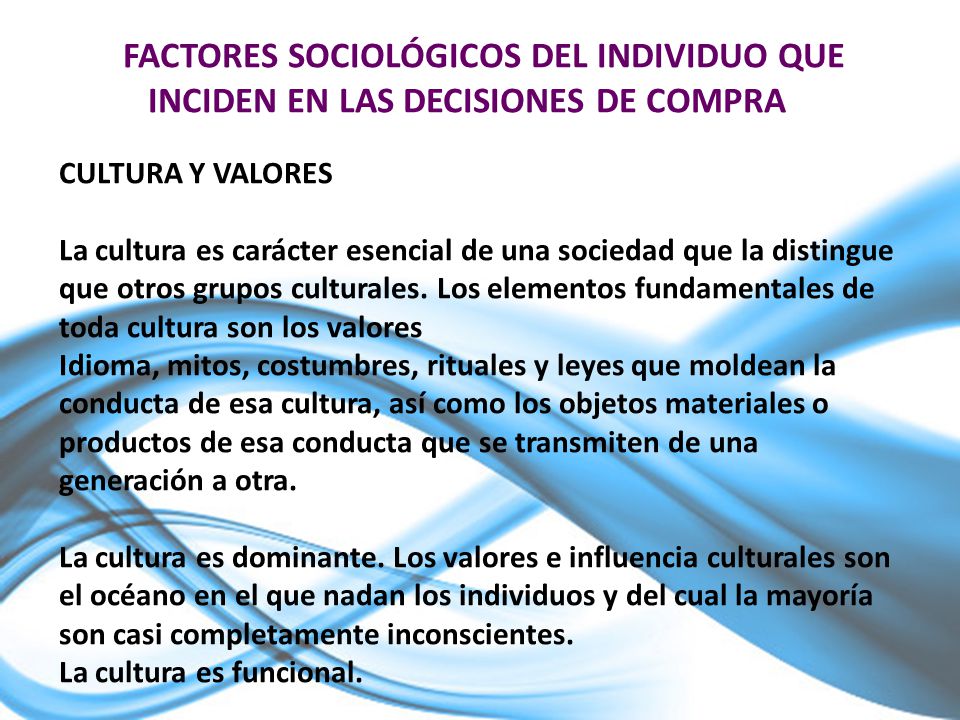 FACTORES SOCIOLÓGICOS DEL INDIVIDUO QUE INCIDEN EN LAS DECISIONES DE COMPRA