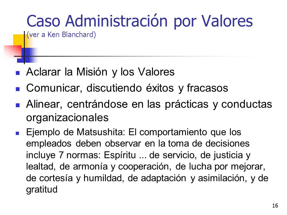 Caso Administración por Valores (ver a Ken Blanchard)
