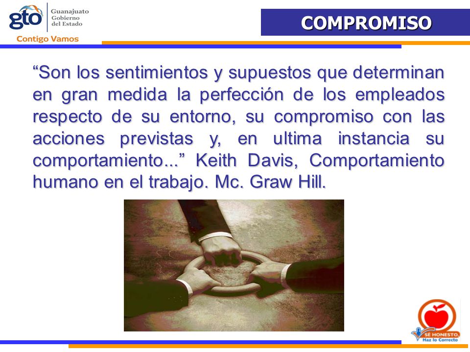 Son los sentimientos y supuestos que determinan en gran medida la perfección de los empleados respecto de su entorno, su compromiso con las acciones previstas y, en ultima instancia su comportamiento... Keith Davis, Comportamiento humano en el trabajo.