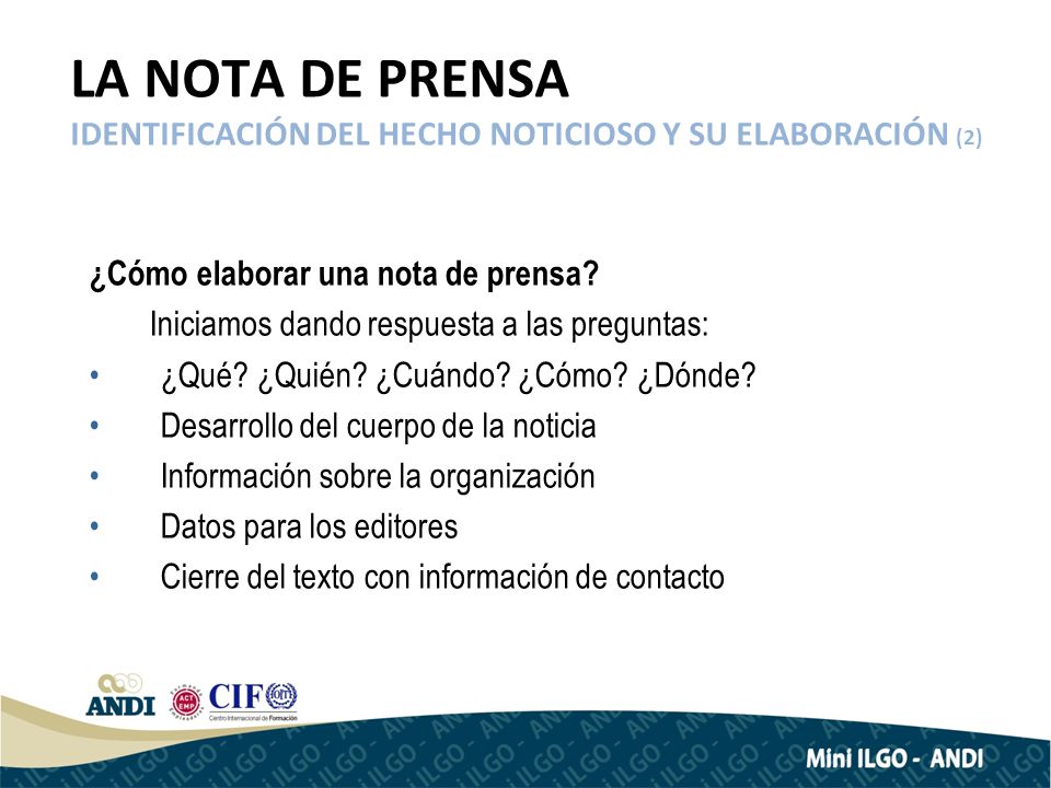 LA NOTA DE PRENSA IDENTIFICACIÓN DEL HECHO NOTICIOSO Y SU ELABORACIÓN (2)