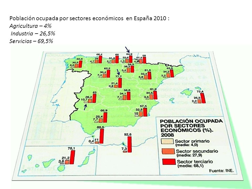 Población ocupada por sectores económicos en España 2010 :