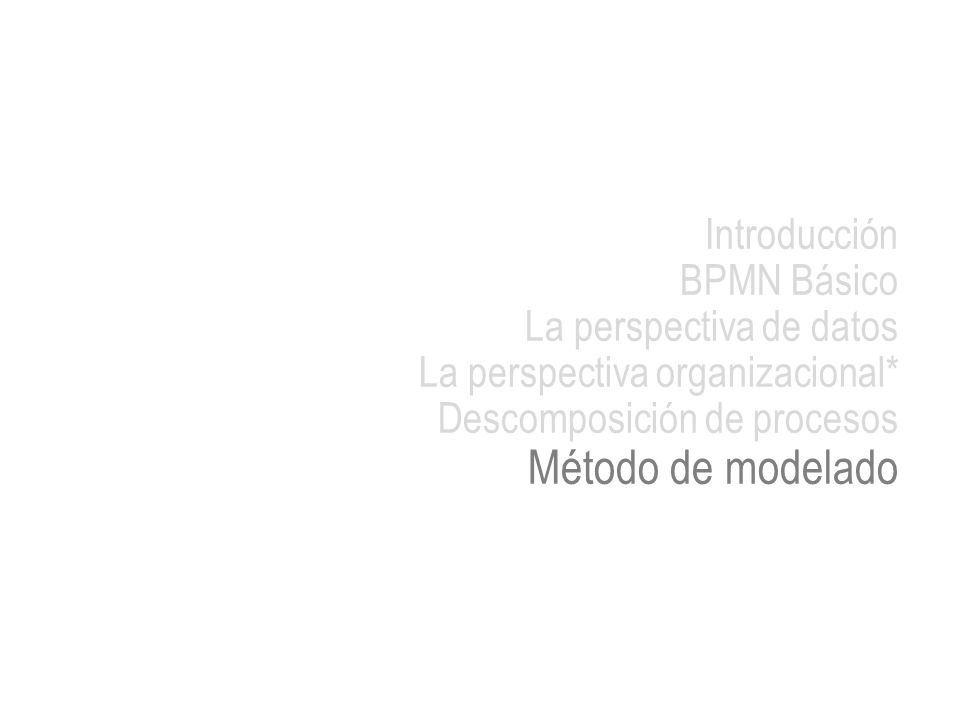 Método de modelado Introducción BPMN Básico La perspectiva de datos