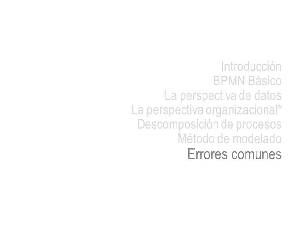 Errores comunes Introducción BPMN Básico La perspectiva de datos