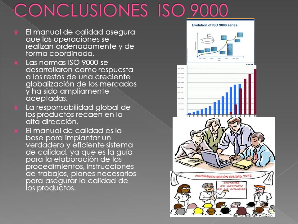 CONCLUSIONES ISO 9000 El manual de calidad asegura que las operaciones se realizan ordenadamente y de forma coordinada.