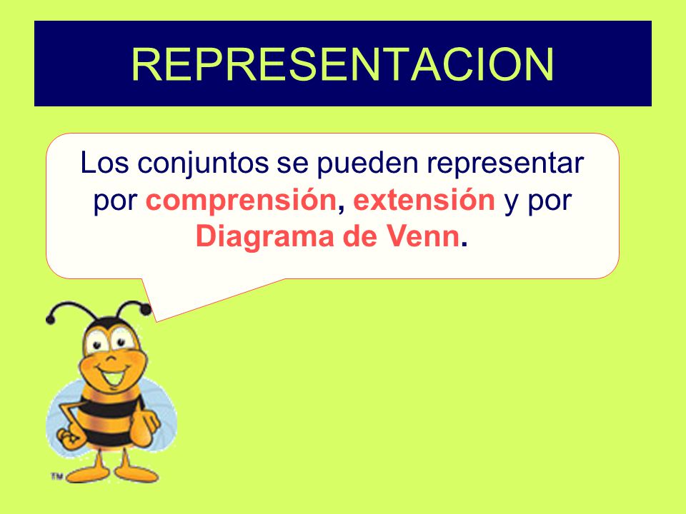 REPRESENTACION Los conjuntos se pueden representar por comprensión, extensión y por Diagrama de Venn.