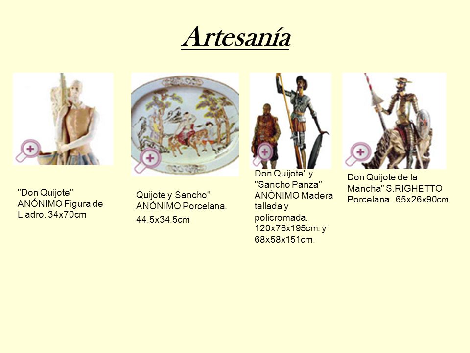 Artesanía Don Quijote y Sancho Panza ANÓNIMO Madera tallada y policromada. 120x76x195cm. y 68x58x151cm.