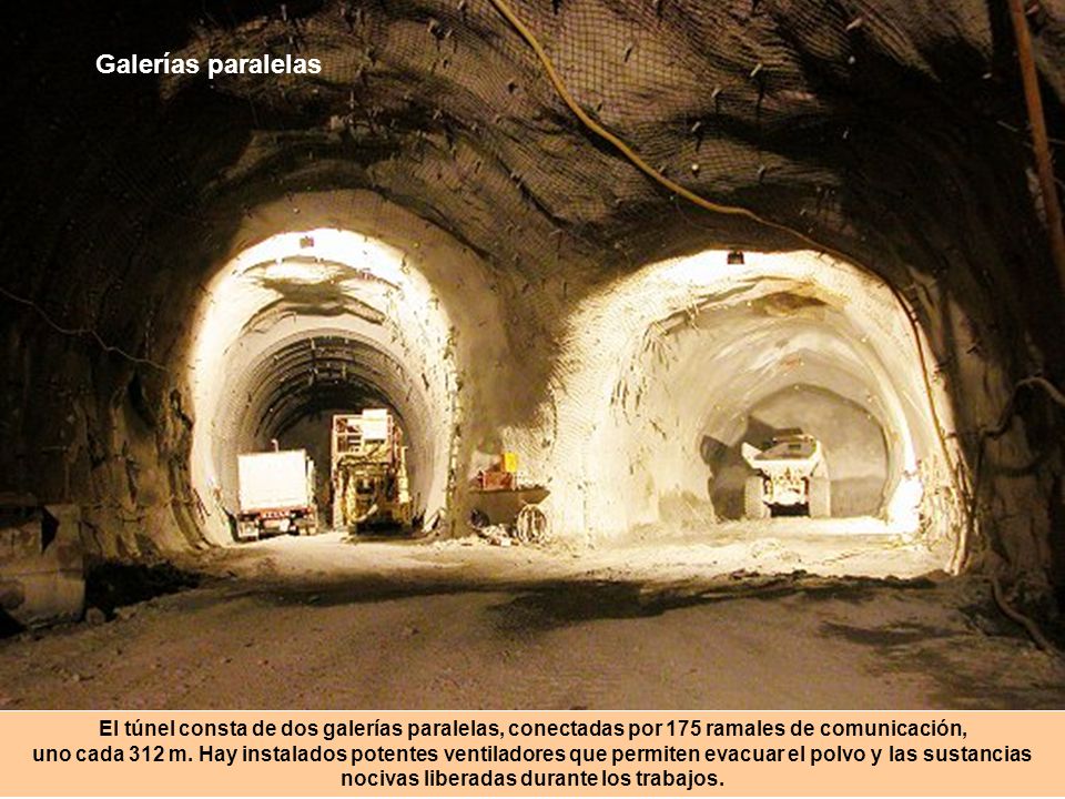 Galerías paralelas El túnel consta de dos galerías paralelas, conectadas por 175 ramales de comunicación,